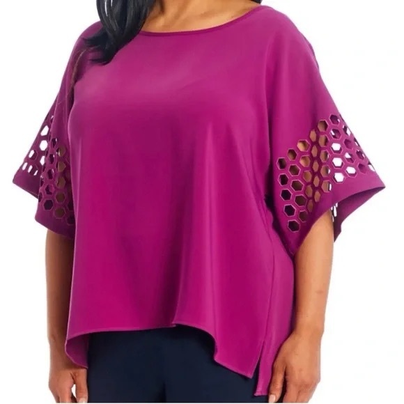 Ali Miles Tops - Ali Miles NWOT Cutwork Quarter Sleeve Blouse Purple Top Sz 1X Round Neck Office